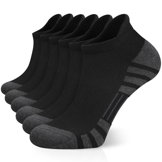 Airacker Ankle Athletic Running Socks Cushioned Breathable Low Cut Sports Tab Socks for Men and Women (6 Pairs) — Black