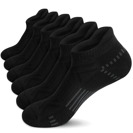 Airacker Ankle Athletic Running Socks Cushioned Sports Low Cut Tab Socks for Men & Women — Black