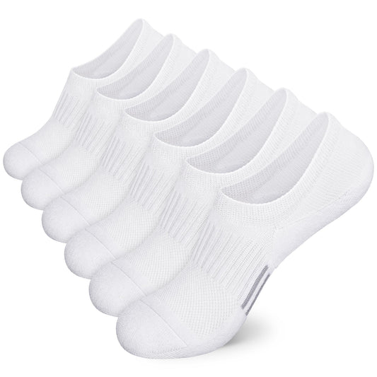 Airacker No Show Socks Womens Athletic Cushioned Low Cut Sports Running Ankle Socks for Women 6 Pairs — White