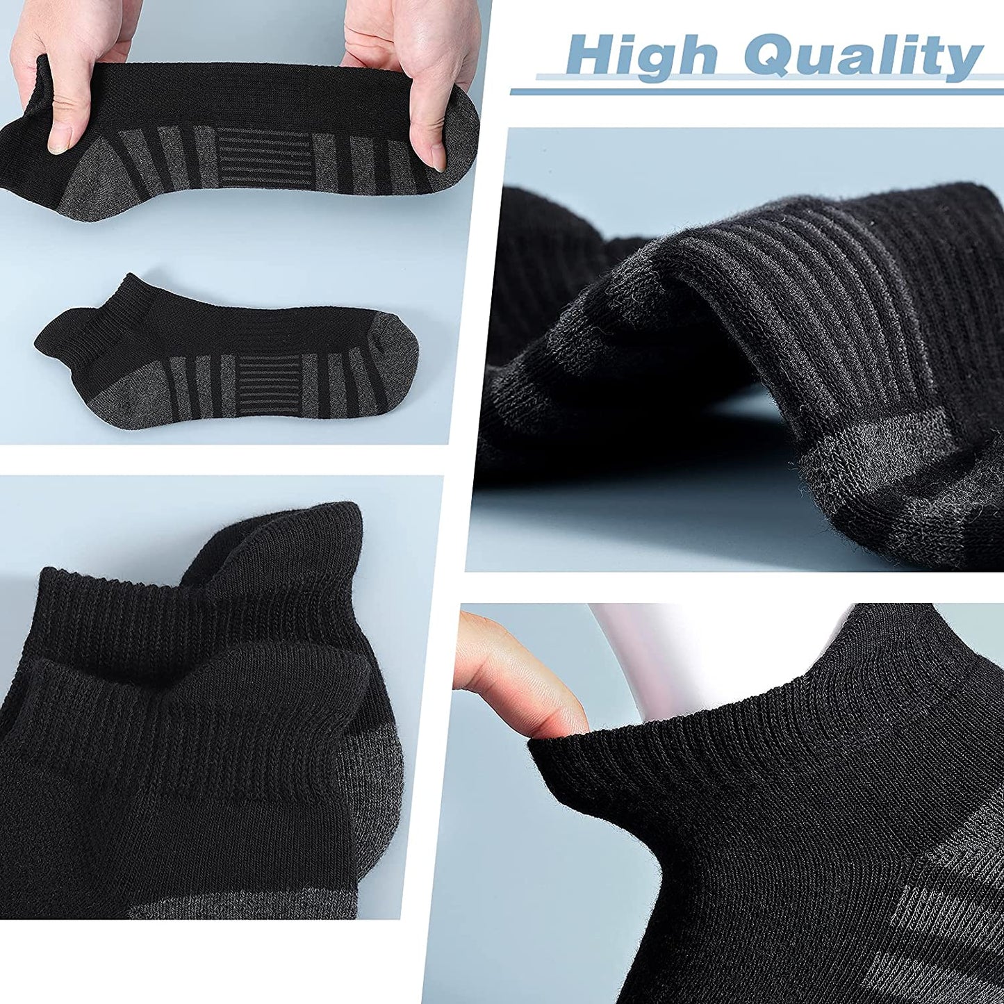 Athletic Running Ankle Socks, Low Cut Cushioned Performance Anti-Blister Tab Sports Socks for Men Women 6 Pairs