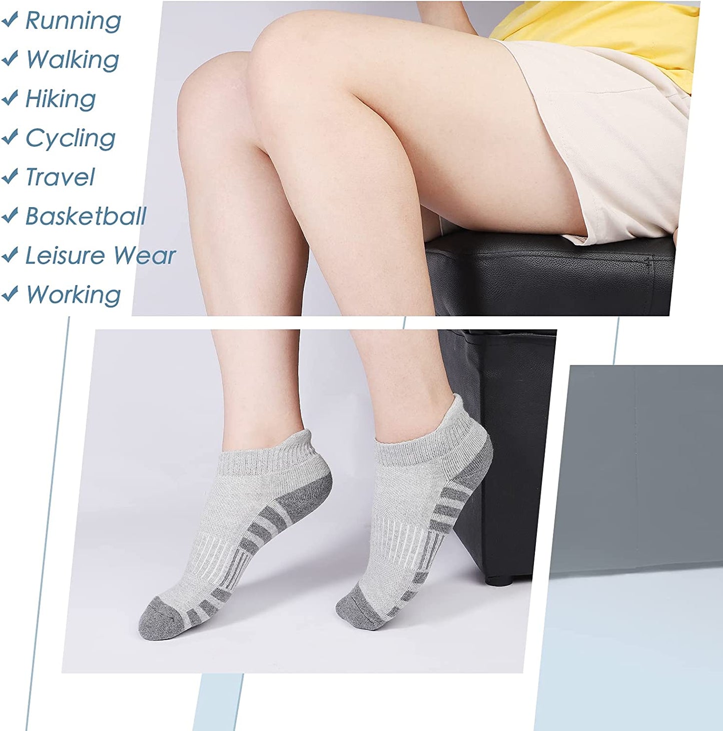 Athletic Running Ankle Socks, Low Cut Cushioned Performance Anti-Blister Tab Sports Socks for Men Women 6 Pairs