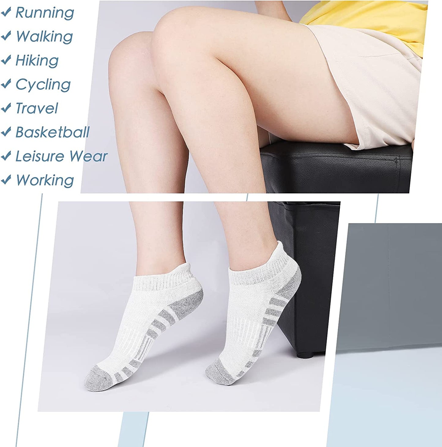 Athletic Running Ankle Socks, Low Cut Cushioned Performance Anti-Blister Tab Sports Socks for Men Women 6 Pairs