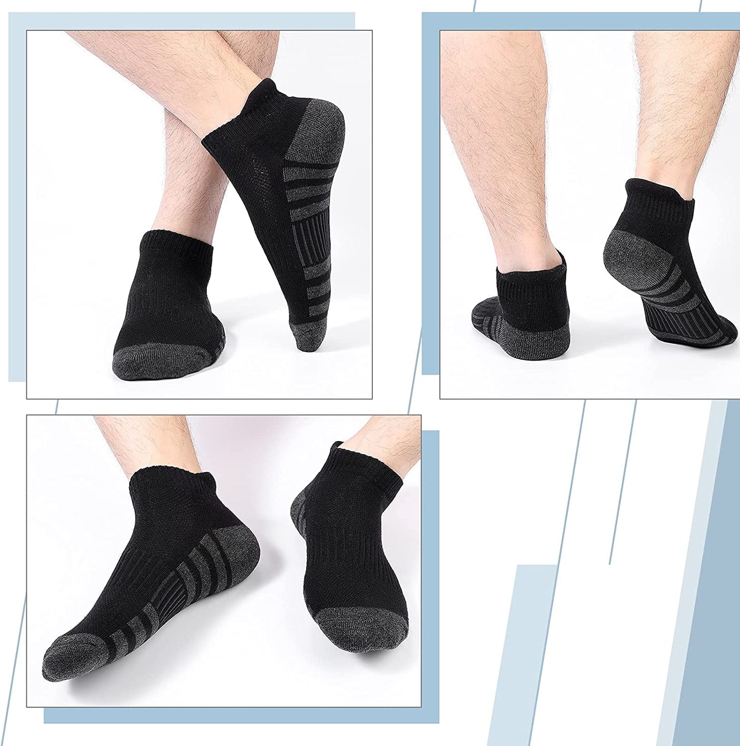 Athletic Running Ankle Socks, Low Cut Cushioned Performance Anti-Blister Tab Sports Socks for Men Women 6 Pairs
