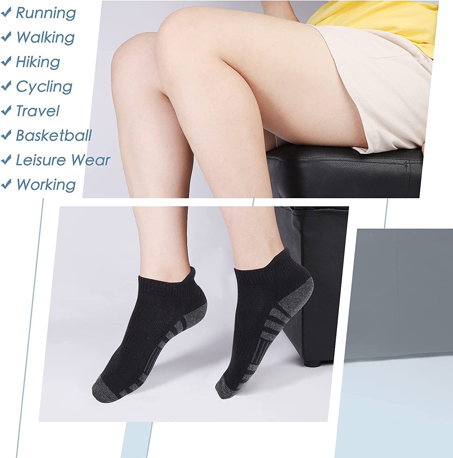 Athletic Running Ankle Socks, Low Cut Cushioned Performance Anti-Blister Tab Sports Socks for Men Women 6 Pairs