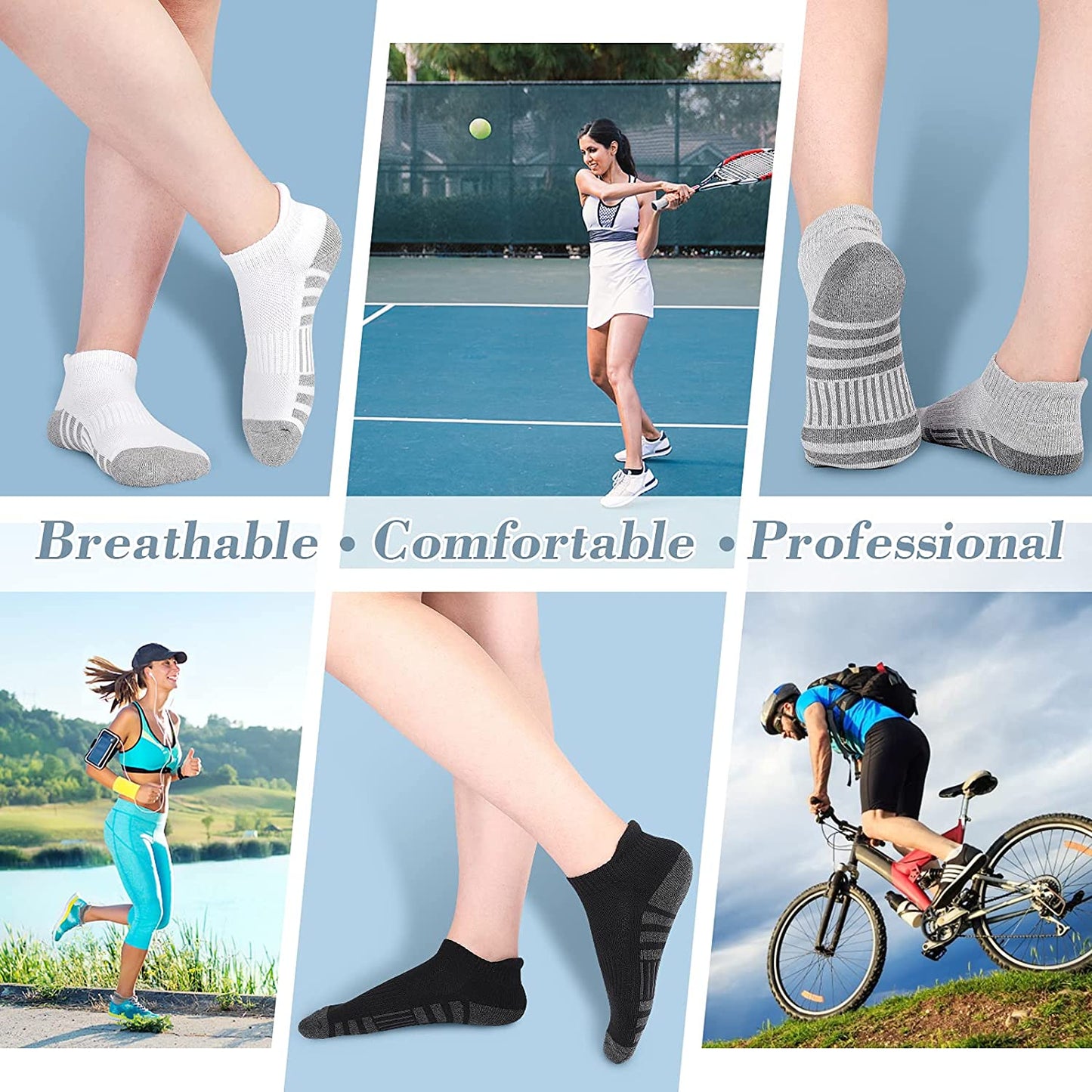 Athletic Running Ankle Socks, Low Cut Cushioned Performance Anti-Blister Tab Sports Socks for Men Women 6 Pairs