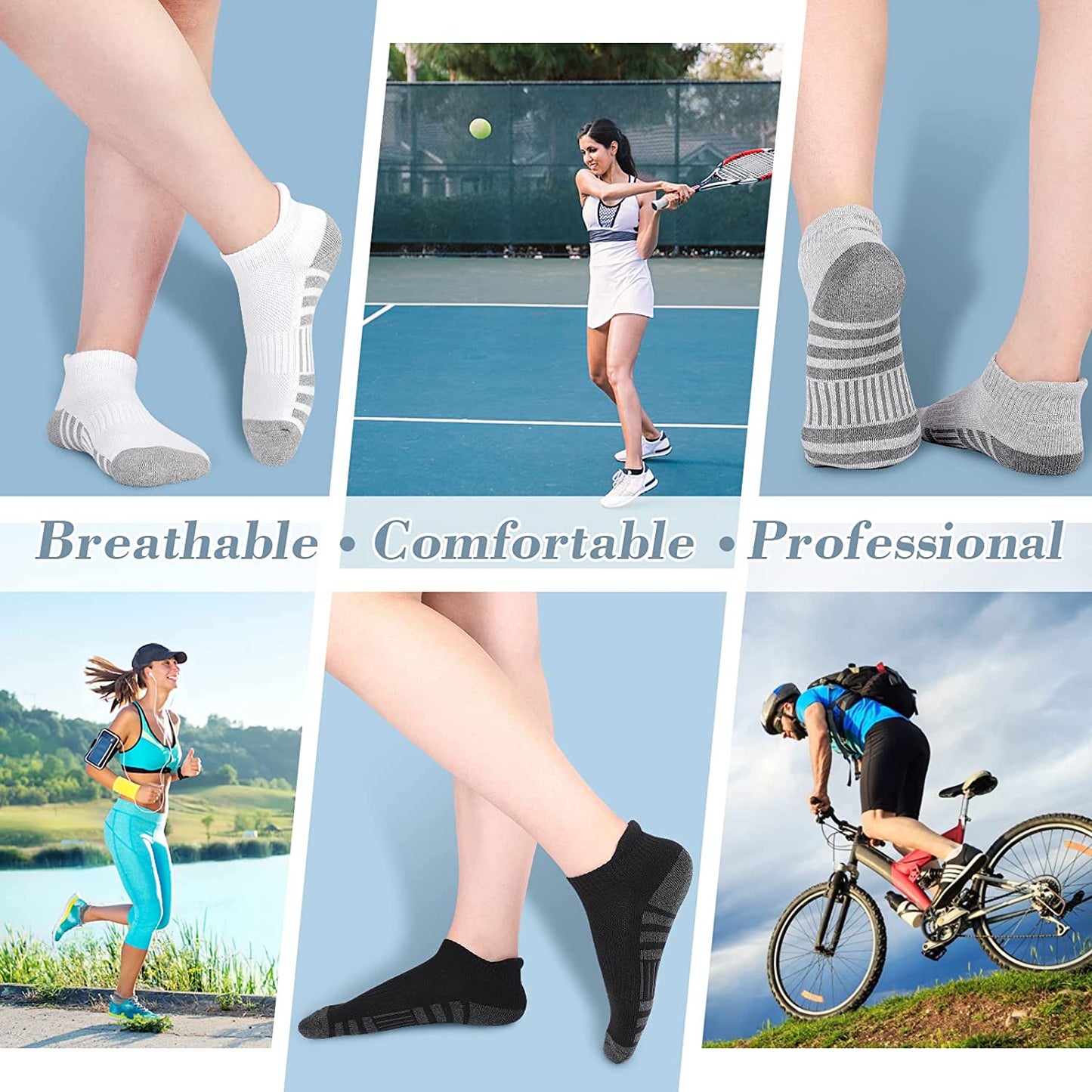 Athletic Running Ankle Socks, Low Cut Cushioned Performance Anti-Blister Tab Sports Socks for Men Women 6 Pairs
